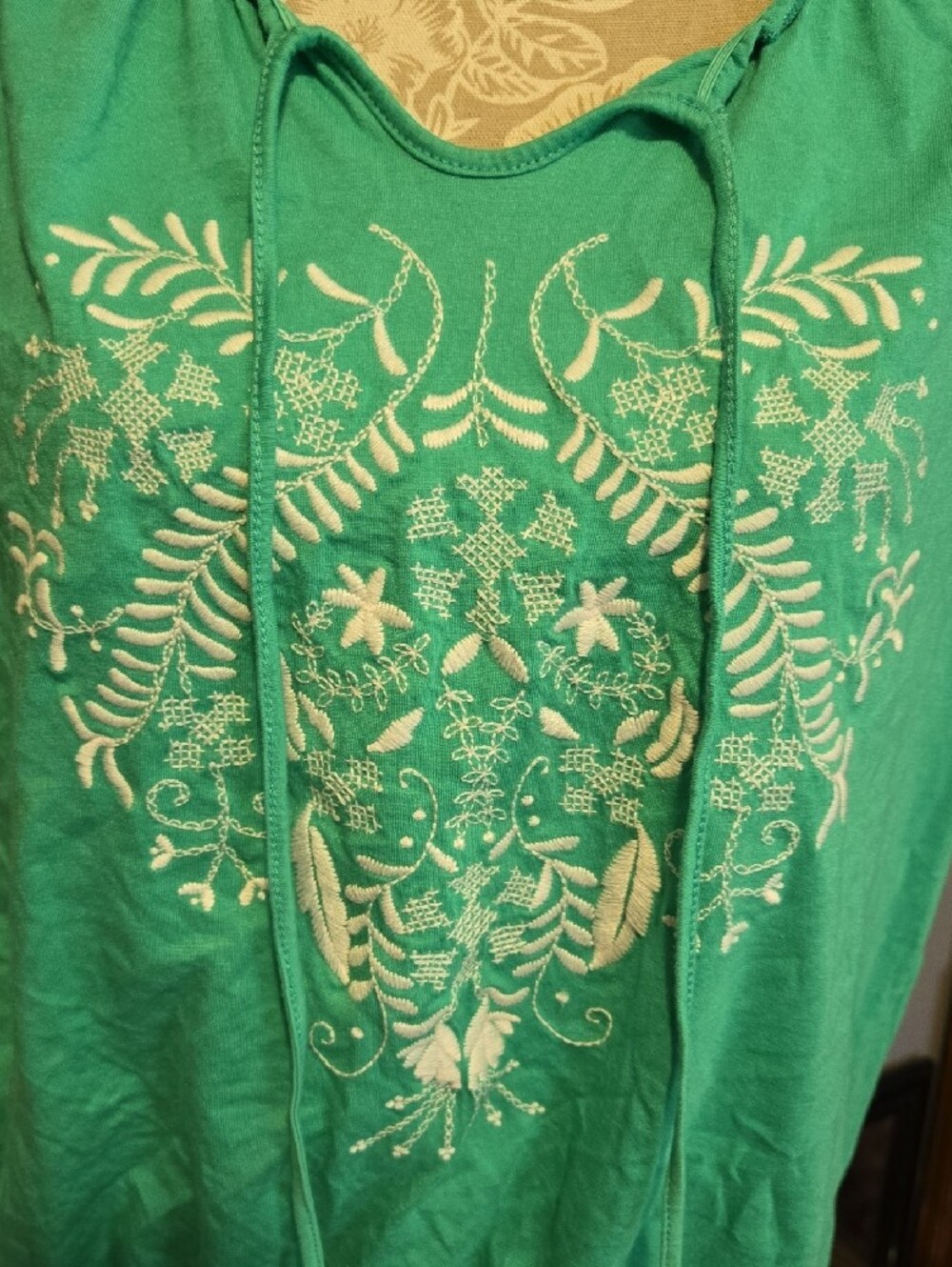 Style & Co. Green Short Sleeve Embroidered Drawstring Top - Picture 3 of 4